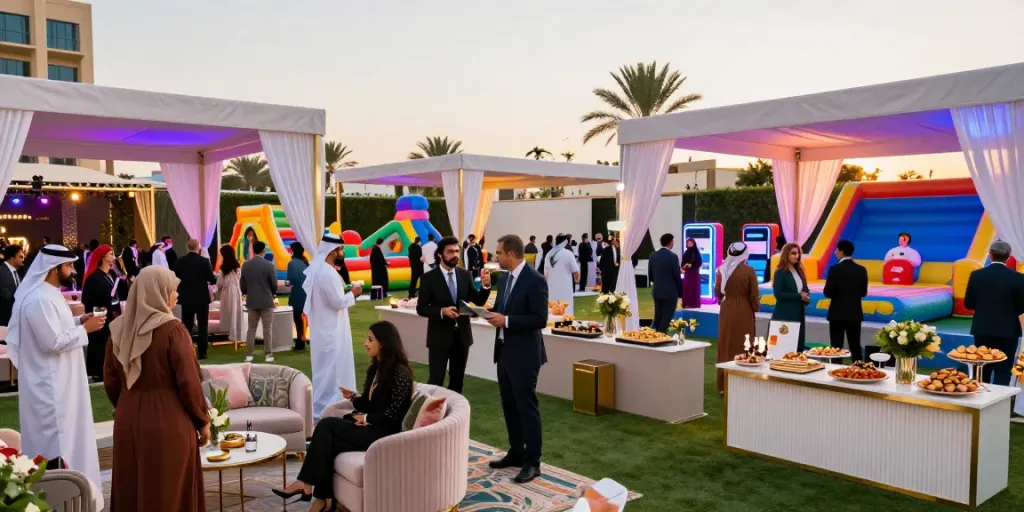 Event rentals for a corporate gathering in Saudi Arabia with luxury décor and activities.
